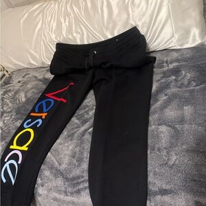 Versace Black Joggers with Colorful Vertical Logo